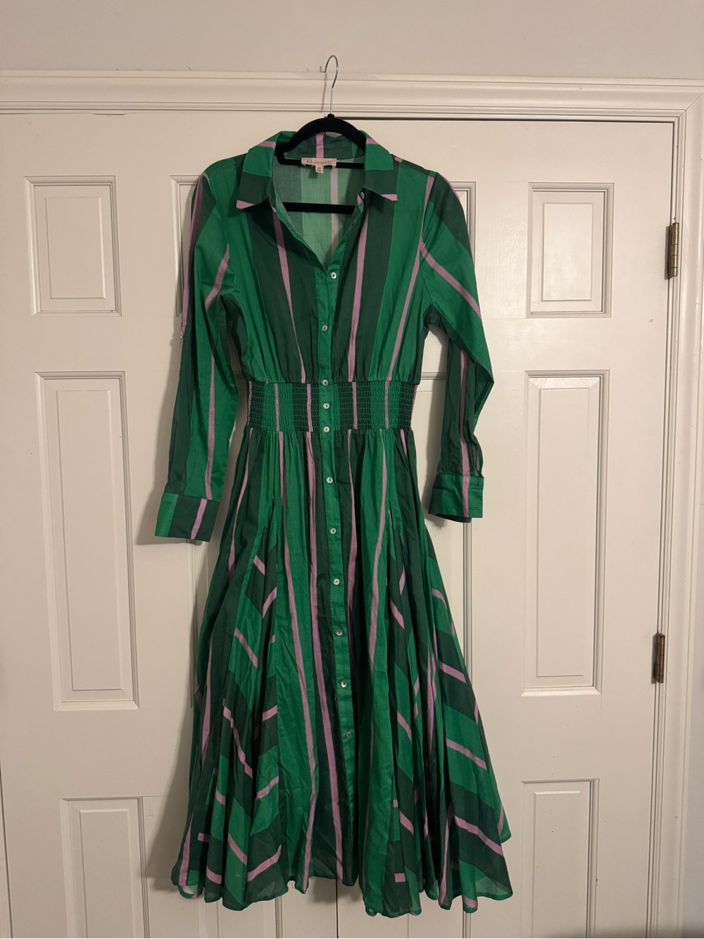 Philosophy Green Striped Long-Sleeve Midi Shirt Dress